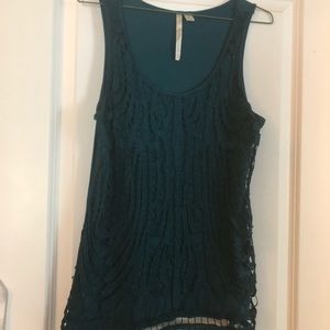 Lauren Conrad teal crochet front tank